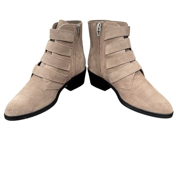 Dolce Vita Taupe Suede Buckle Ankle Booties Size 7 Leather Zip Boots 2" Heel - Picture 5 of 8